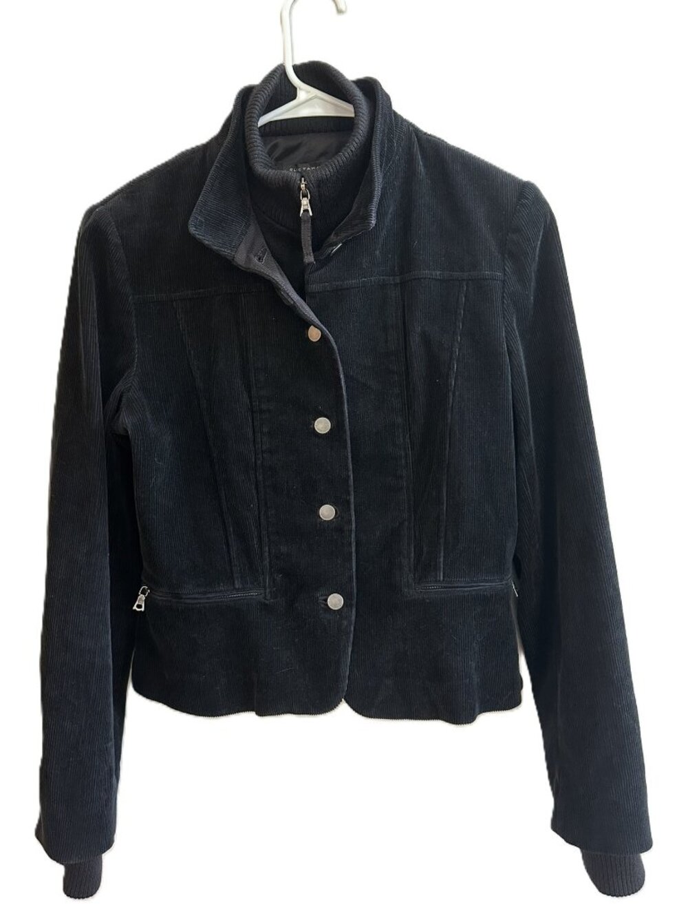 Elie Tahari Fitted Corduroy Jacket Medium Zipper Jersey under Button Front Y2K